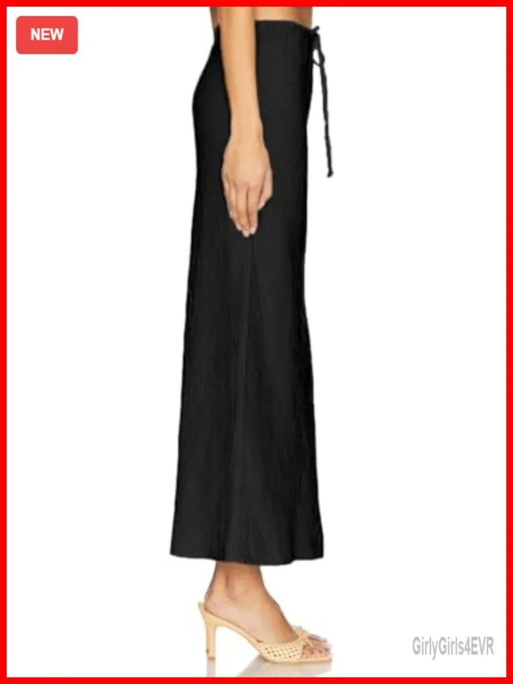Linen Maxi Skirt with Lining Drawstring Flowy Flared A-Line
